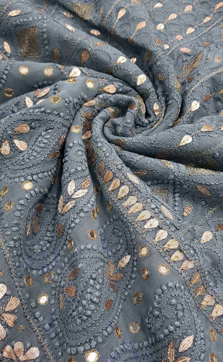 Ash grey georgette chikankari suit with gota Patti work