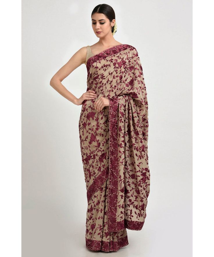Parsi Gara Red Golden Saree(Unstitched)