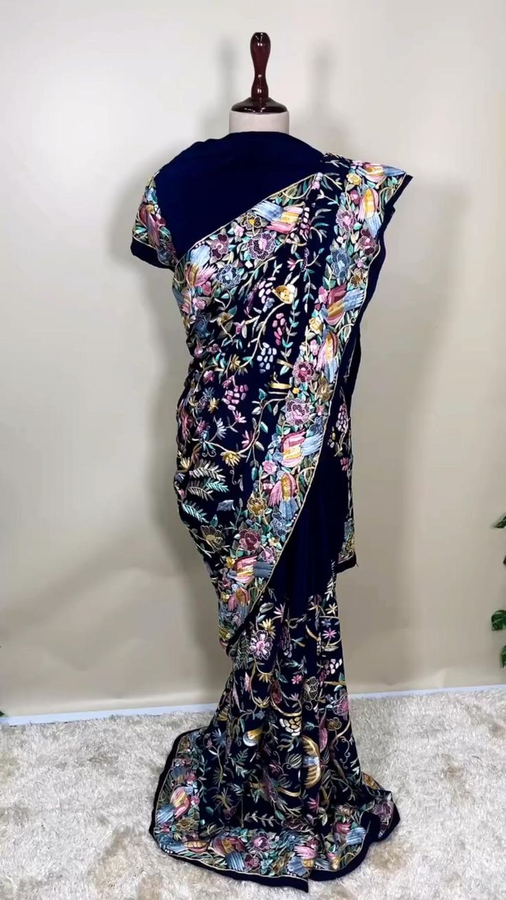 Parsi Gara hand embroidered full jaal saree