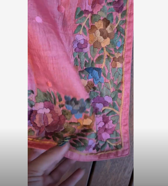 Parsi Gara Handcrafted Pink Saree(Unstitched)