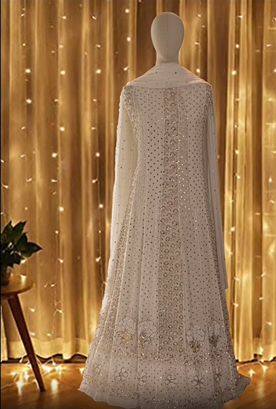 Georgette Anarkali with Kamdani & Pearl work(Unstitched)