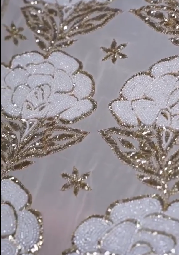 ADA Hand Embroidered White Dyeable Pure Georgette Unstitched Kurta Dupatta With White Pearl Clusters