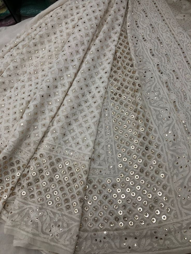 Custom Chikankari Georgette Saree - Light Green