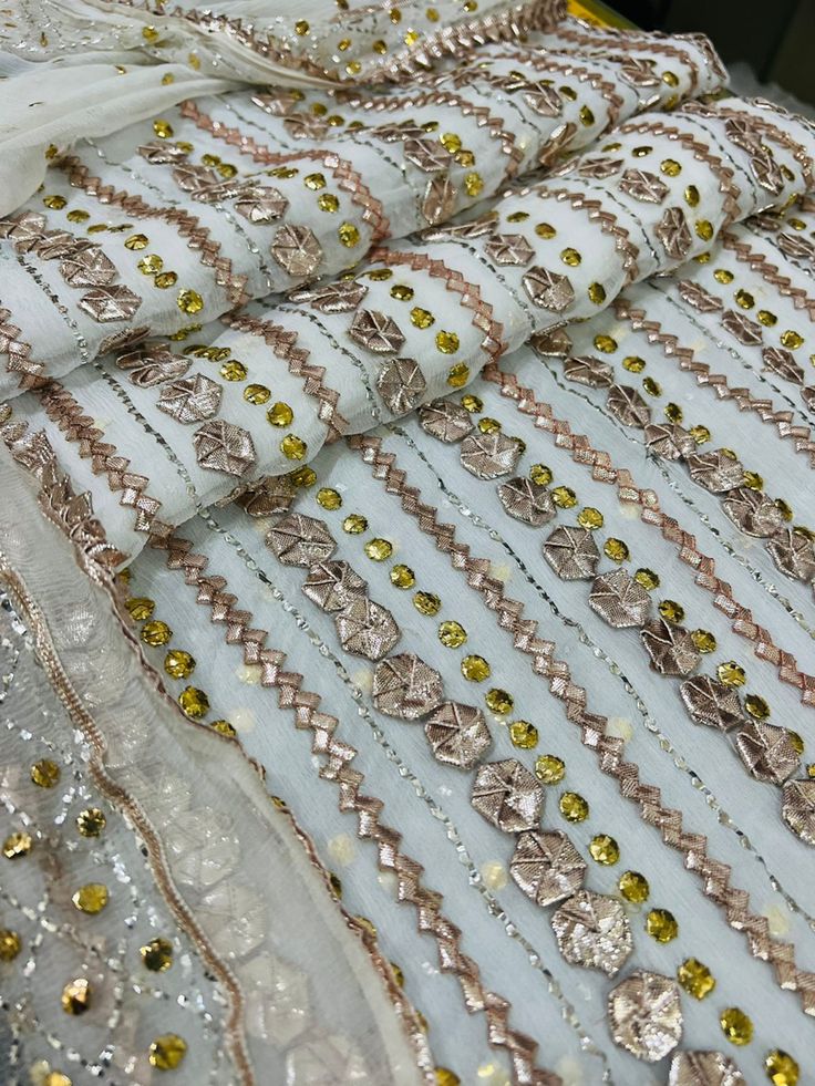 Gota Pati White With Golden Work(Unstitched )