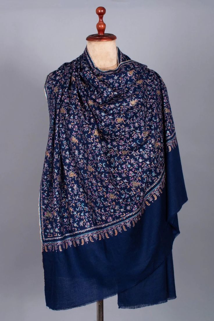 Blue Color Shawl With Kashmiri Work